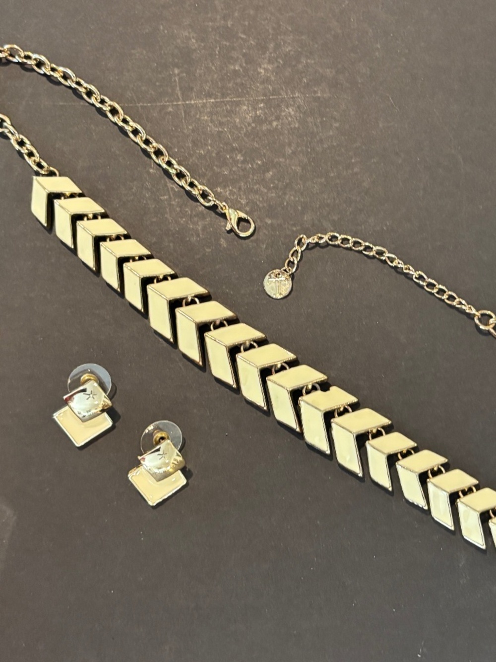 Talbots Fashion Statement Gold Tone Necklace with Matching Earrings
